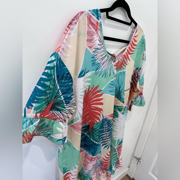 Tropical Leaf Print Bathing Suite Cover Up - Picture 8 of 12